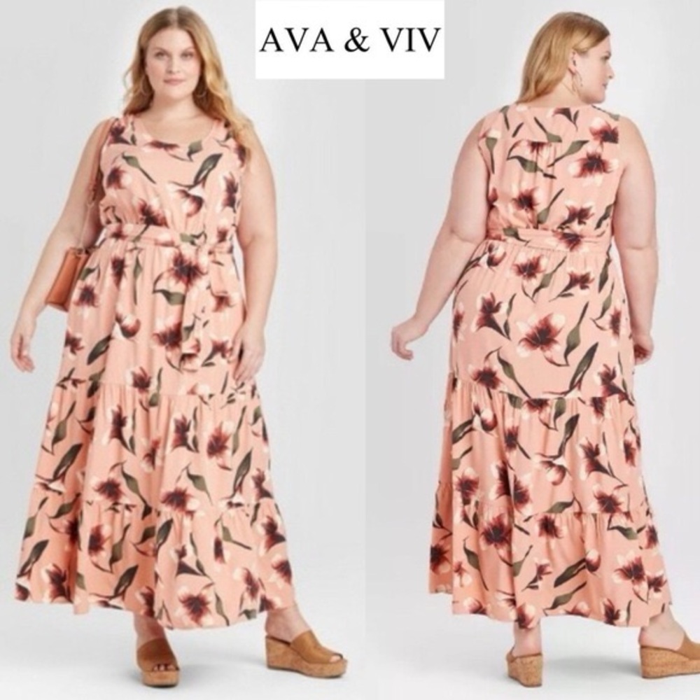 Ava & Viv Peach and Black Floral Maxi Dress